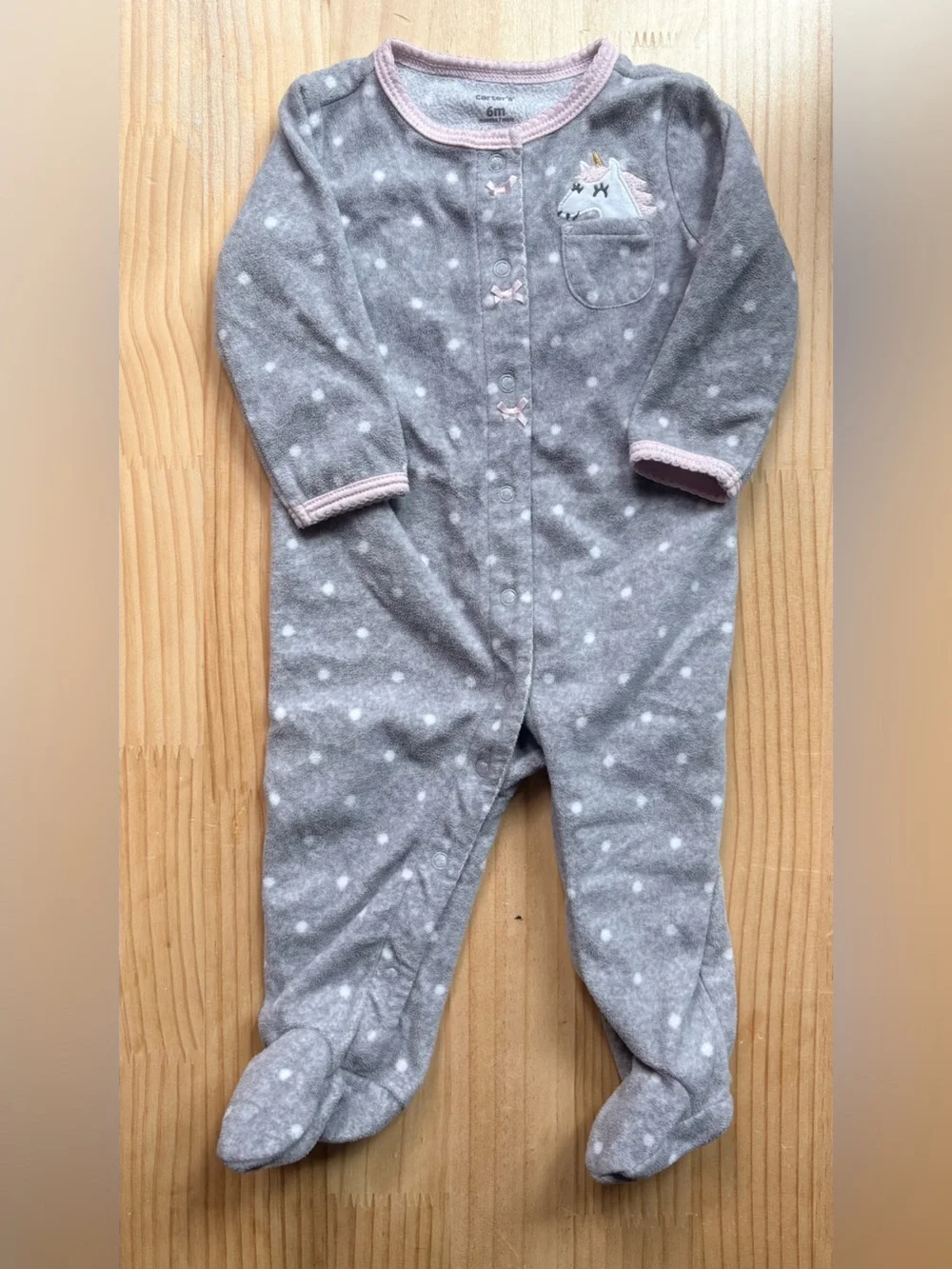 Carter's Gray Polka Dot Unicorn Footed One-Piece